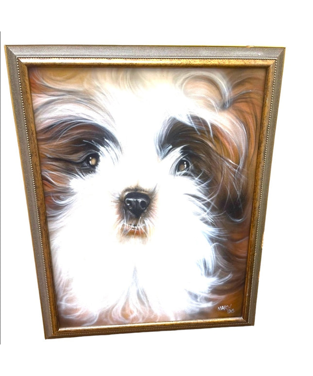1996 Painting Schizu animal dog Signed canvas painting