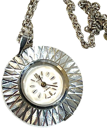 1960s Vintage 17 Jewel Silver finish fancy necklace watch