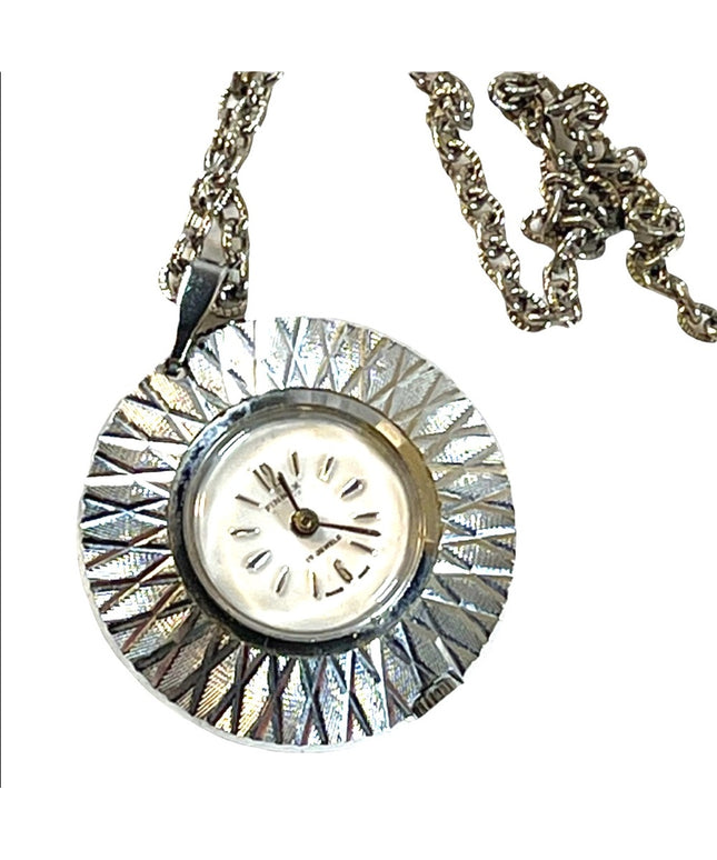 1960s Vintage 17 Jewel Silver finish fancy necklace watch