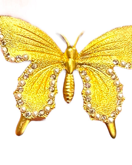 Vintage gold finish crystal Butterfy fancy textured brooch Butler FAC