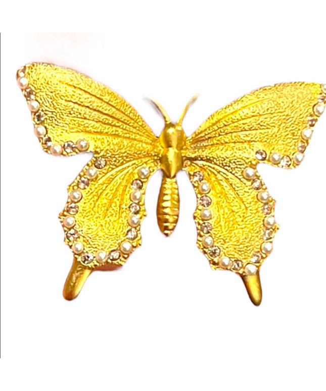 Vintage gold finish crystal Butterfy fancy textured brooch Butler FAC