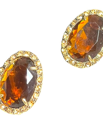 Vintage chunky gold finish with amber crystal clip on earrings 1980s