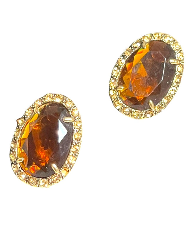 Vintage chunky gold finish with amber crystal clip on earrings 1980s