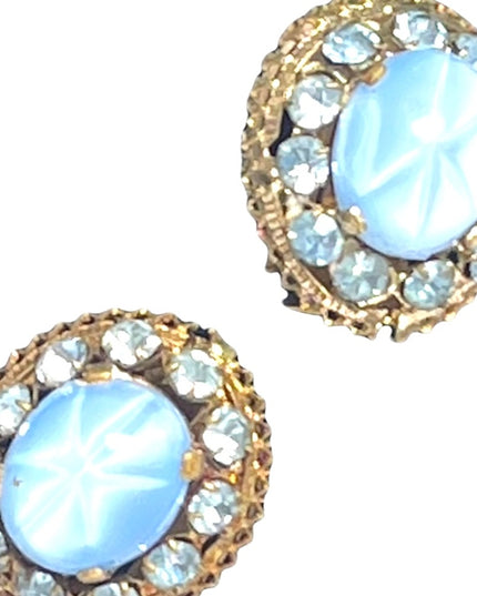 Vintage 1960s Blue crystal & glass fancy clip on earrings