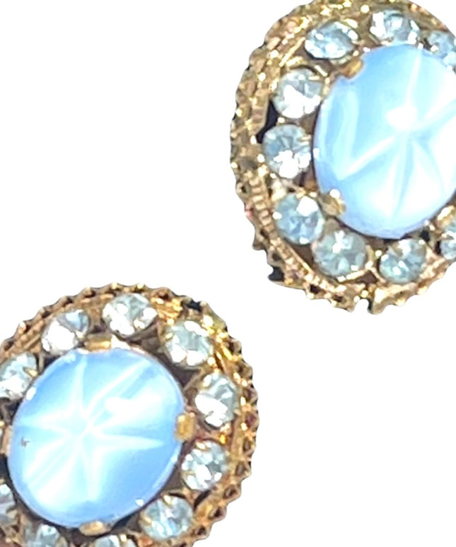 Vintage 1960s Blue crystal & glass fancy clip on earrings