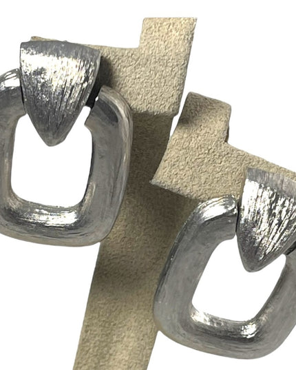 Vintage 1960s HIGH FASHION Brushed silver geometric dangle pierced earrings