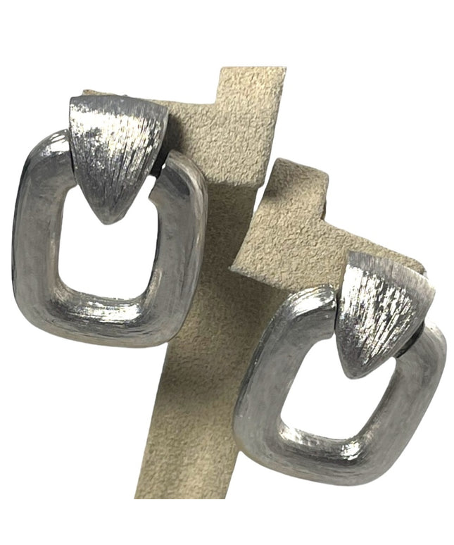 Vintage 1960s HIGH FASHION Brushed silver geometric dangle pierced earrings