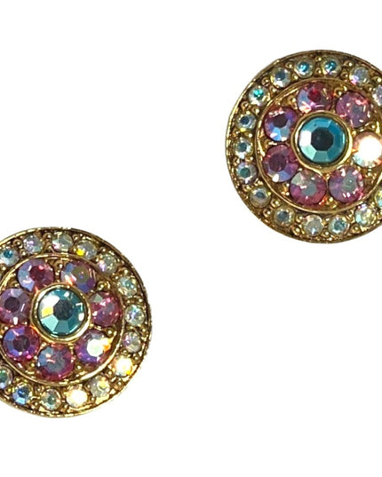 Vintage pink blue AB crystal large circle earrings
