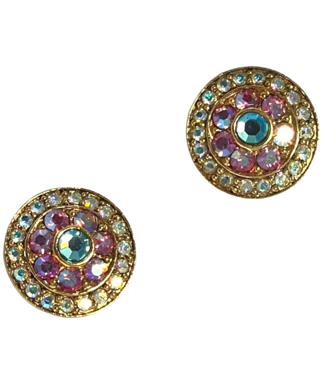 Vintage pink blue AB crystal large circle earrings