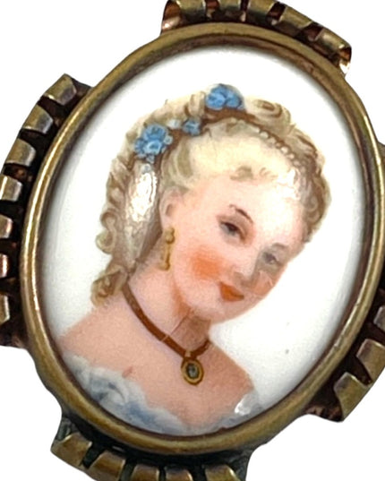 Antique Limoges France Ceramic Cameo brooch lady