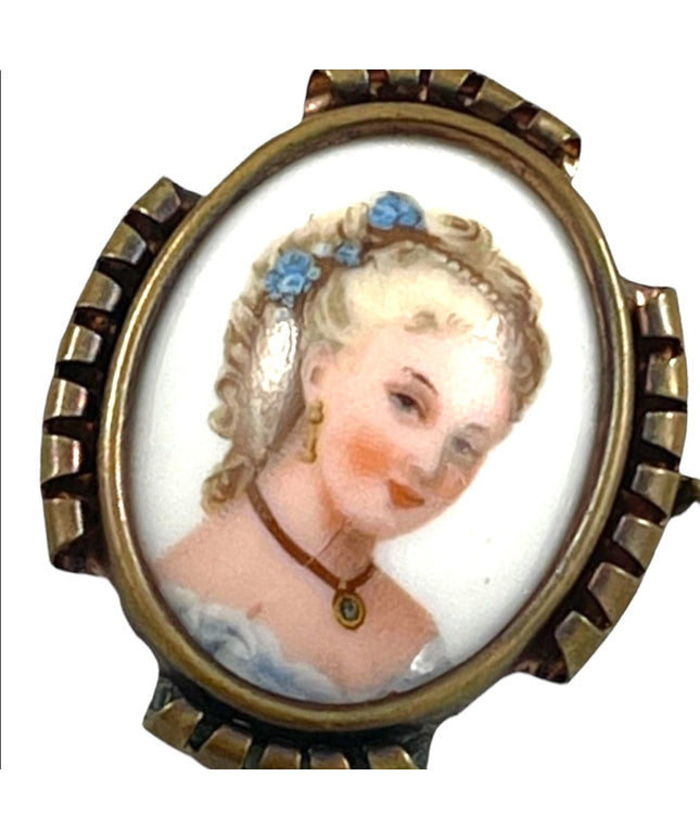 Antique Limoges France Ceramic Cameo brooch lady