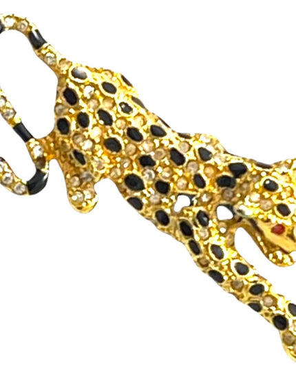 Vintage gold finish black enamel leopard brooch