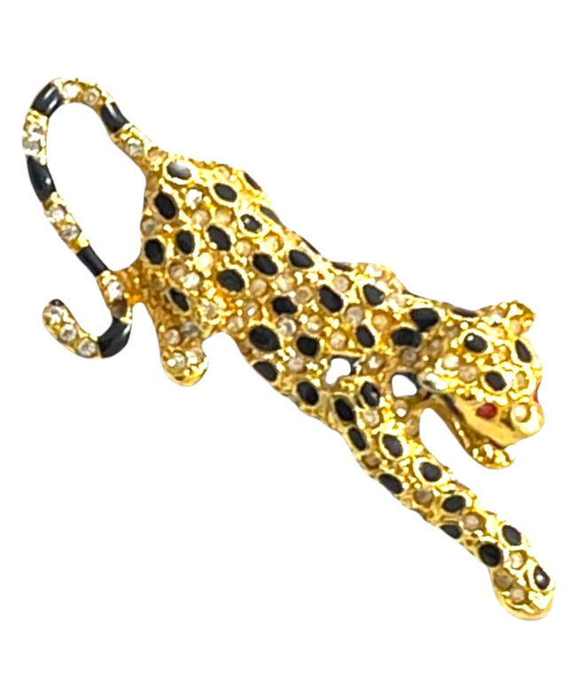 Vintage gold finish black enamel leopard brooch