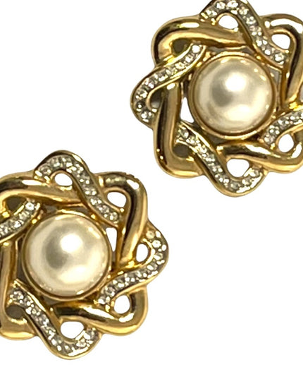 Vintage 1980s chunky gold faux pearl BUTLER clip on earrings FAC