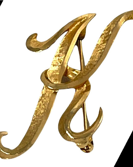Vintage brushed gold Mamselle large K brooch