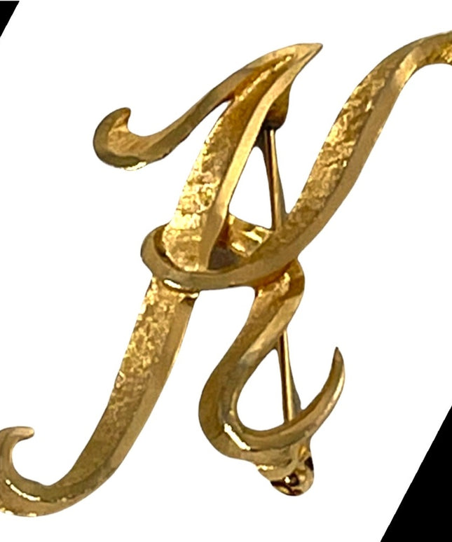 Vintage brushed gold Mamselle large K brooch