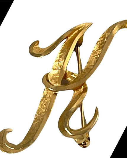 Vintage brushed gold Mamselle large K brooch