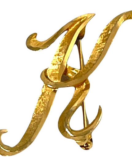 Vintage brushed gold Mamselle large K brooch