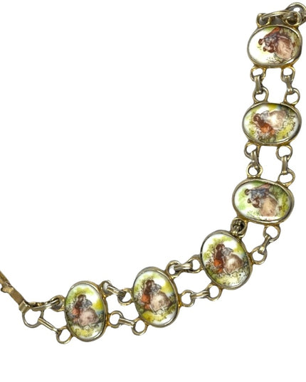 Vintage Ceramic Cameo link bracelet Victorian scene
