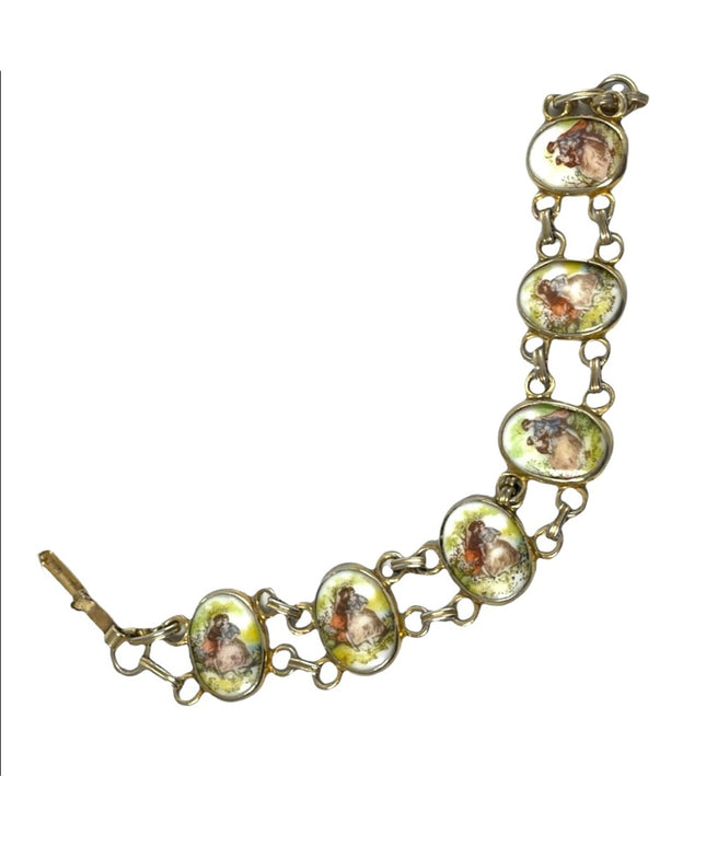 Vintage Ceramic Cameo link bracelet Victorian scene