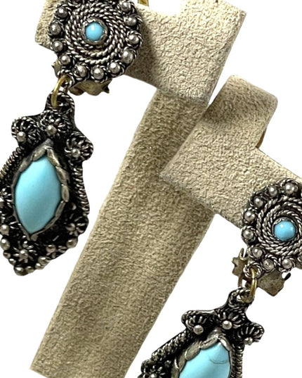 Antique Egyptian Revival 900 Silver dangle turquois clip on earrings