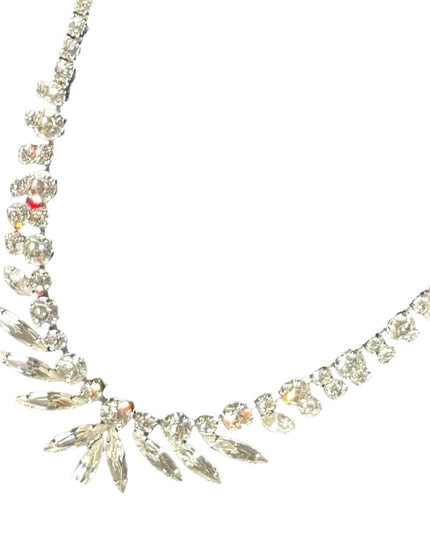 Vintage 1950s Clear crystal SHERMAN silver finish fancy crystal necklace wedding