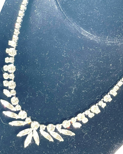 Vintage 1950s Clear crystal SHERMAN silver finish fancy crystal necklace wedding