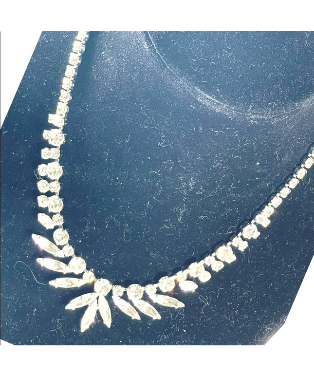 Vintage 1950s Clear crystal SHERMAN silver finish fancy crystal necklace wedding