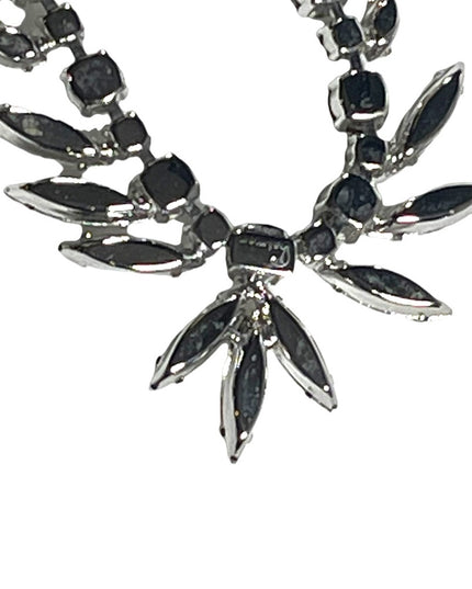 Vintage 1950s Clear crystal SHERMAN silver finish fancy crystal necklace wedding