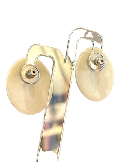 Vintage 1970s  Hand painted Ceramic oval flower earrings
