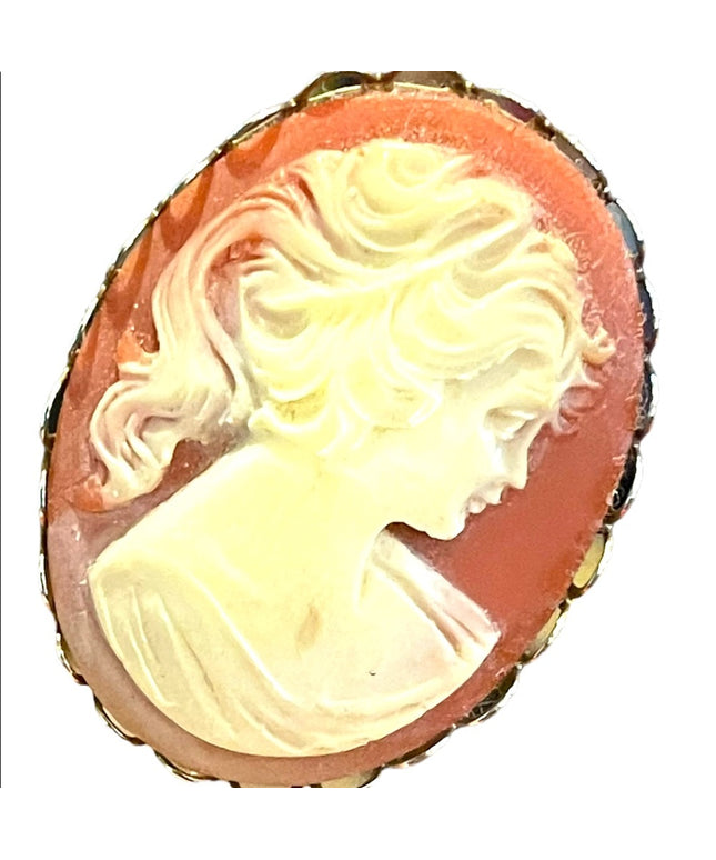 Vintage Resin plastic silver finish CAMEO brooch