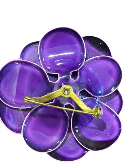 Vintage 1960s Purple metal flower large fancy brooch