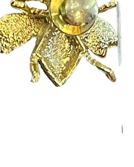 Vintage gold finish green crystal rhinestone bug insect brooch pin