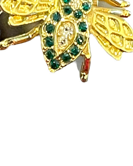 Vintage gold finish green crystal rhinestone bug insect brooch pin