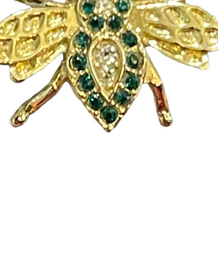 Vintage gold finish green crystal rhinestone bug insect brooch pin
