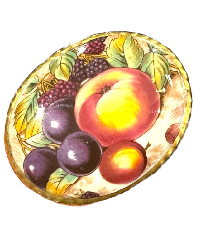 Vintage Ceramic hand painted fruit cameo brooch