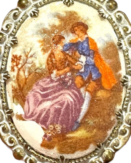Vintage French scene Victorian Fragonard cameo brooch textured finish
