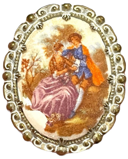 Vintage French scene Victorian Fragonard cameo brooch textured finish