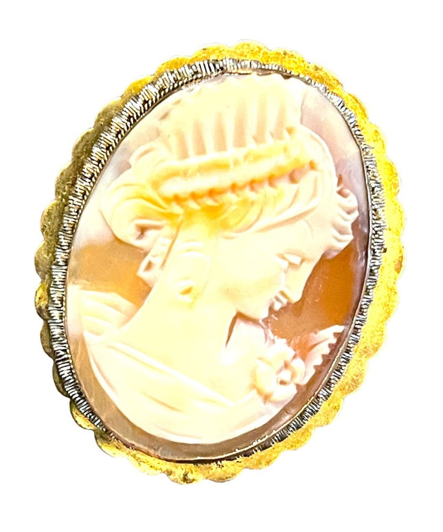 Antique 800 silver Gold plated Carnelian Shell Cameo brooch pendant LG Diana