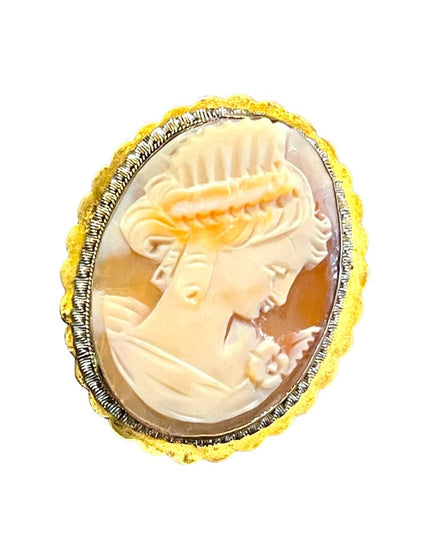 Antique 800 silver Gold plated Carnelian Shell Cameo brooch pendant LG Diana
