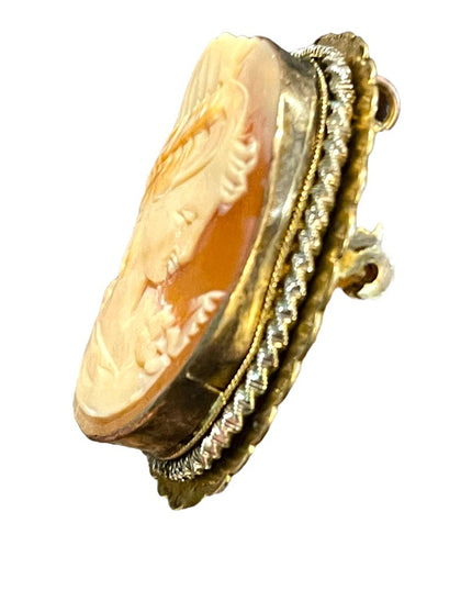 Antique 800 silver Gold plated Carnelian Shell Cameo brooch pendant LG Diana
