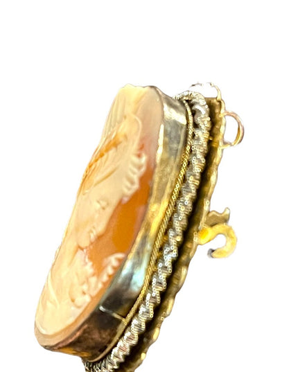 Antique 800 silver Gold plated Carnelian Shell Cameo brooch pendant LG Diana