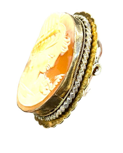 Antique 800 silver Gold plated Carnelian Shell Cameo brooch pendant LG Diana