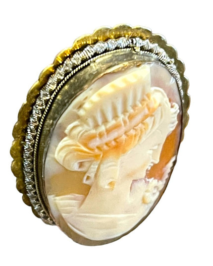 Antique 800 silver Gold plated Carnelian Shell Cameo brooch pendant LG Diana