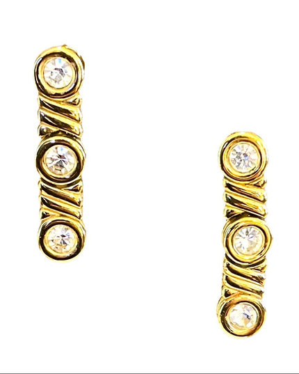 Vintage 1980s Gold Crystal rhinestone NINA RICCI Dangle earrings Sparkle