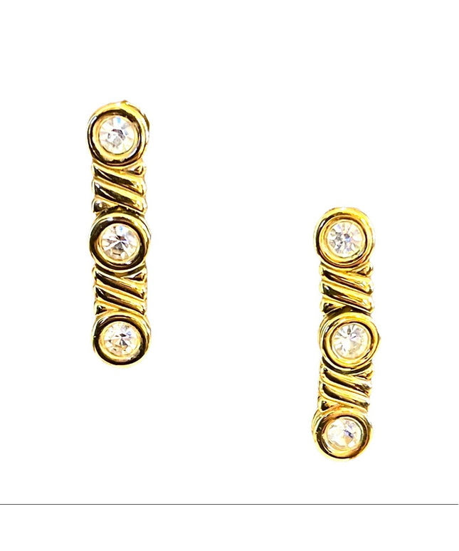 Vintage 1980s Gold Crystal rhinestone NINA RICCI Dangle earrings Sparkle
