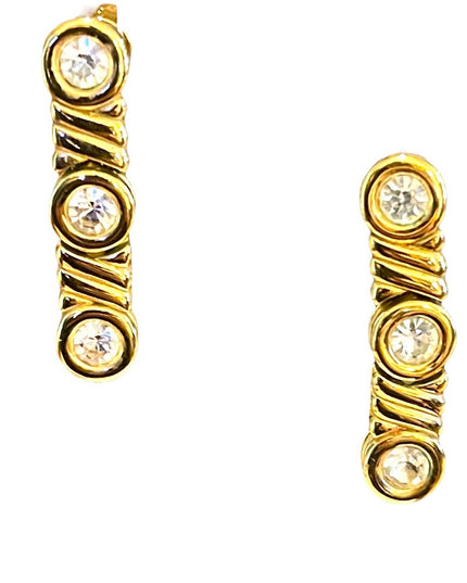 Vintage 1980s Gold Crystal rhinestone NINA RICCI Dangle earrings Sparkle
