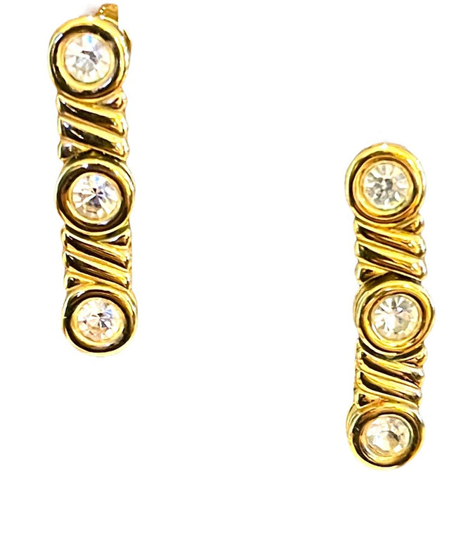 Vintage 1980s Gold Crystal rhinestone NINA RICCI Dangle earrings Sparkle