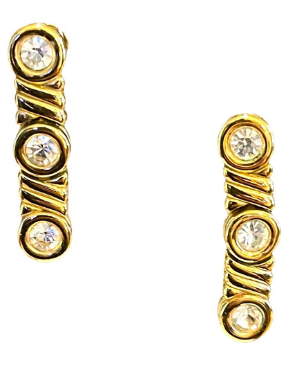 Vintage 1980s Gold Crystal rhinestone NINA RICCI Dangle earrings Sparkle