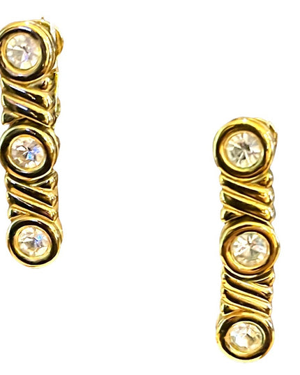Vintage 1980s Gold Crystal rhinestone NINA RICCI Dangle earrings Sparkle